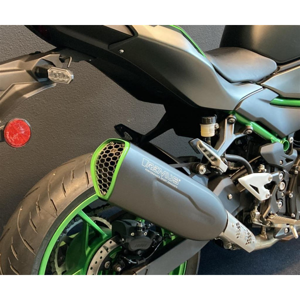 Kawasaki Remus sports exhaust with green coloured trim